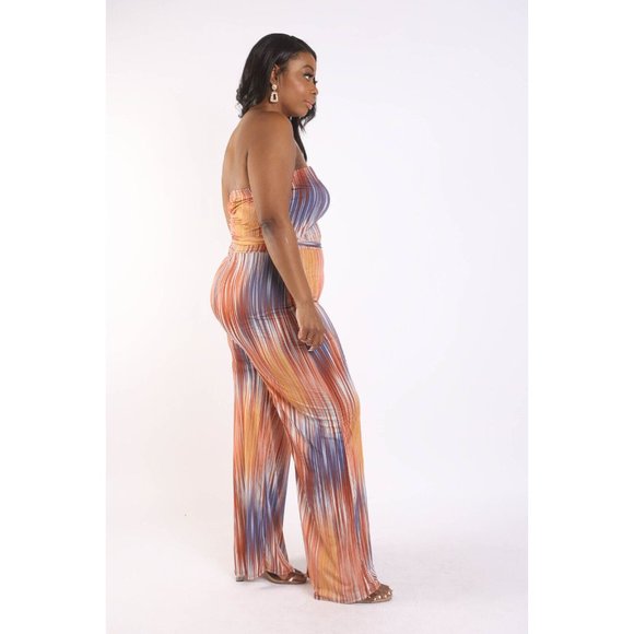 PLUS SIZE Sexy Printed Tube Jumpsuit With Self Belt Summer Off Shoulder - Picture 9 of 16